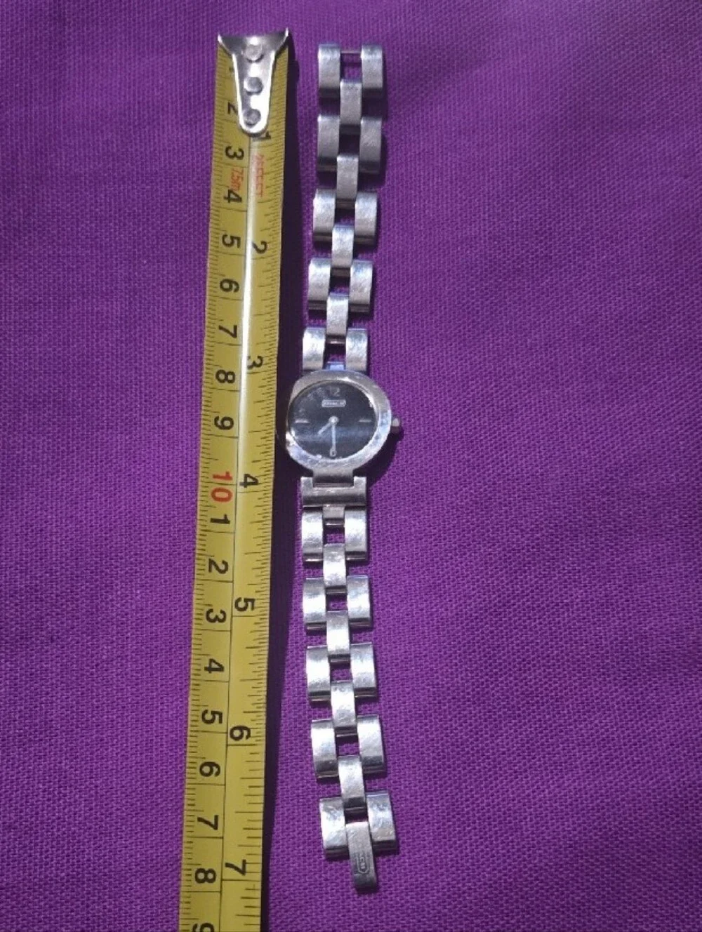 Coach Silver-Tone Bracelet Watch with Black Dial
